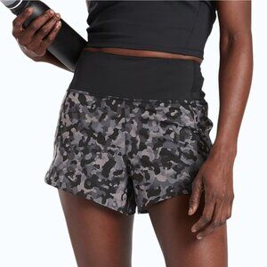 Athleta Running Free Printed Shorts 3.5" Women's S Black Gray Camo Brief Liner
